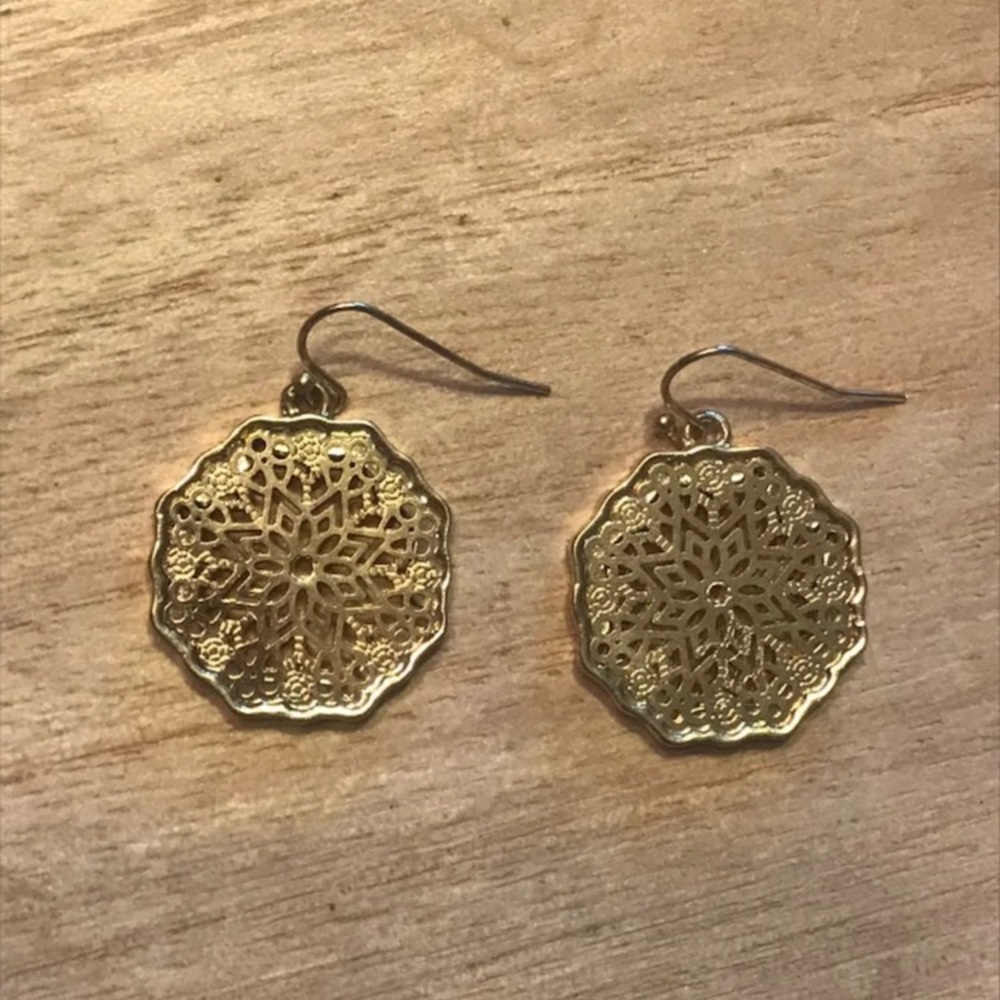 Gold Boho Mandela Dangle Earrings